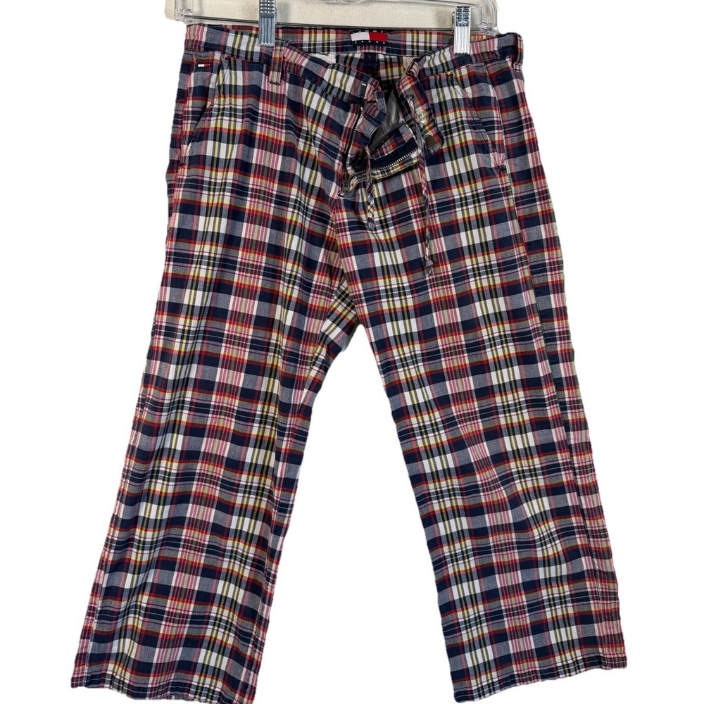 Tommy Jeans Womens Size 7 Plaid Straight Leg Pants Multi Color Check